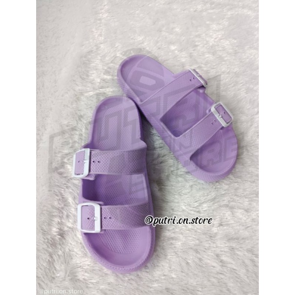 Sandal selop slop pria wanita slip on gesper strap dua sol tinggi 3 cm