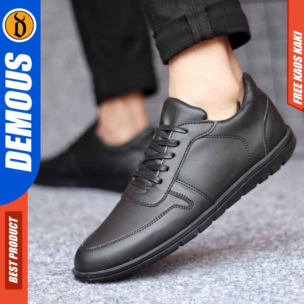 DEMOUS MUGEN Sepatu Kasual Formal Kerja Kulit Pu Hitam
