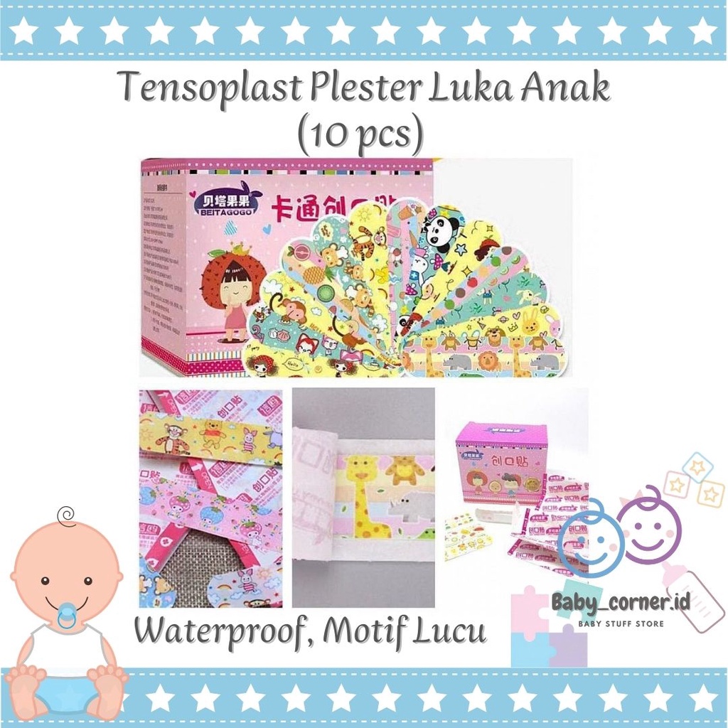 (isi 10) tensoplast plester luka anak karakter anti air cartoon kartun lucu perban lucu bayi| hansaplast kids