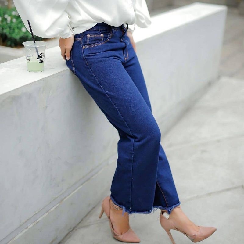 High Waist Celana kulot jeans Boyfriend// FREE BELT// Jeans kulot wanita/BOYFRIEND JEANS