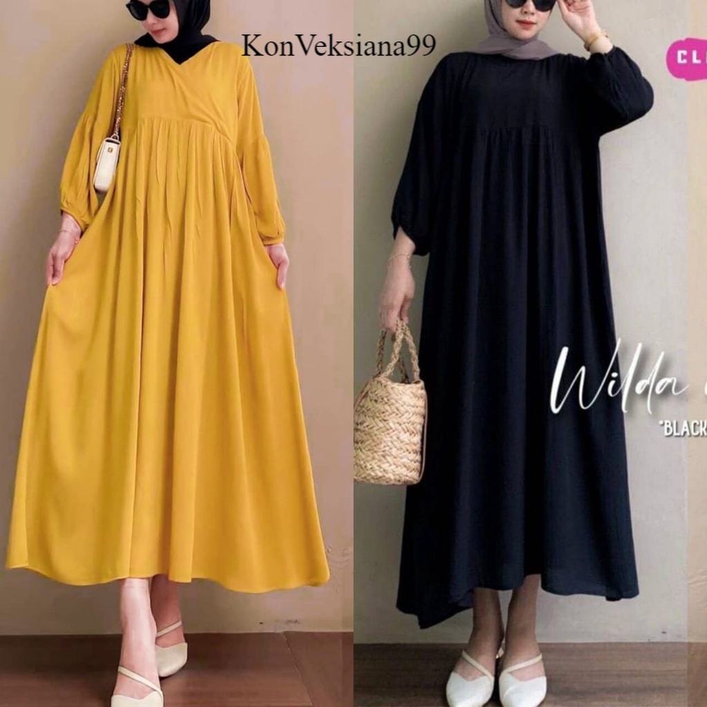 Dress Midi Rayon Polos Terbaru Kekinian Bahan Premium