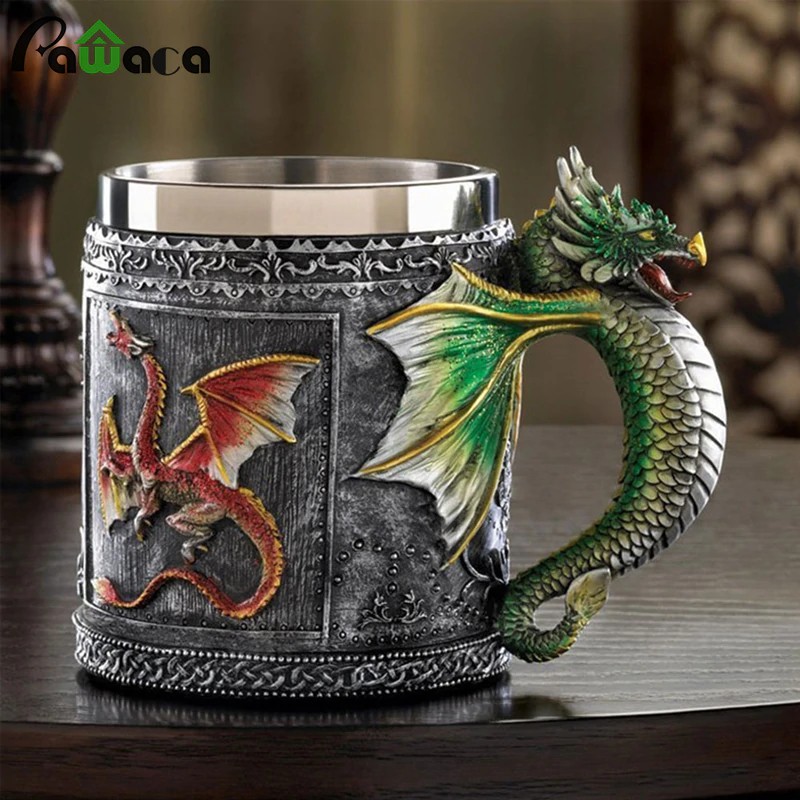 3D Pattern Stainless Steel Mug Dragon Tankard Celtic Knot Work Beer Coffee Tea Cup Mug King