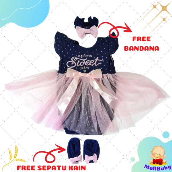 Baju Bayi Anak Perempuan 0 -12 Bulan Jumper Bayi Cewek Murah Set Bandana Sepatu Kain Tutu Daddy's Sweet