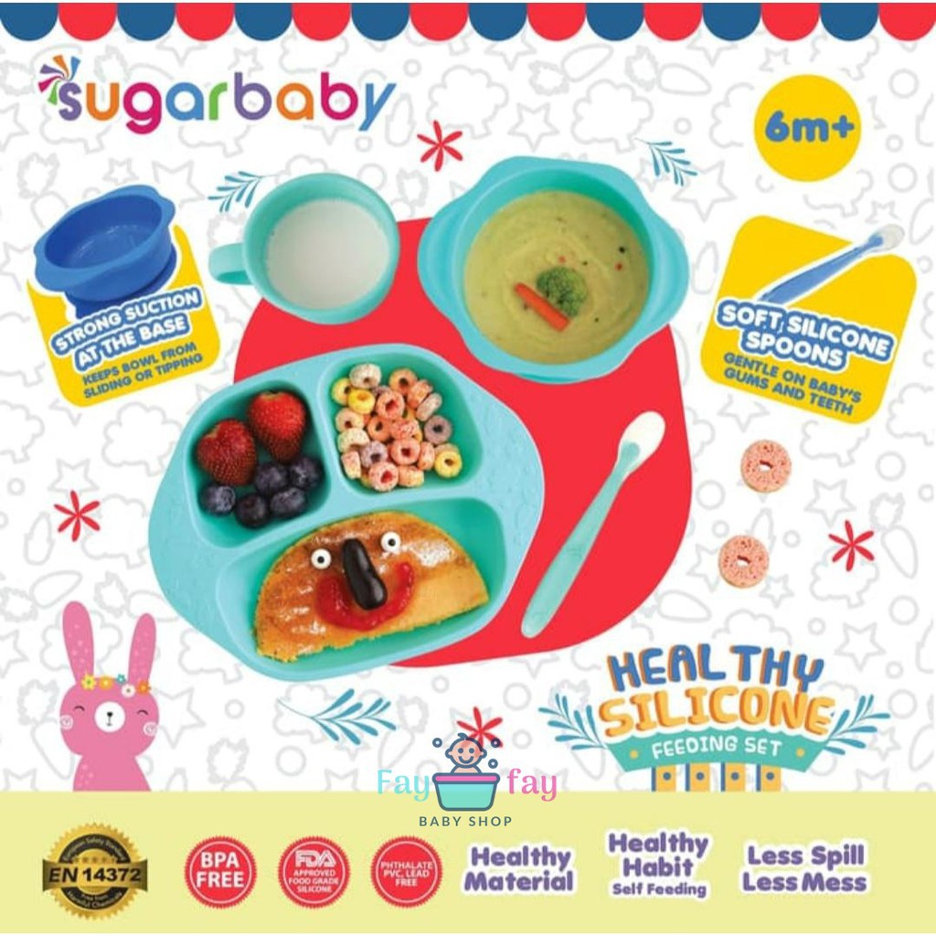 Makassar! Feeding / Piring Makan Set Silicone Sugar Baby ( 4 PCS )