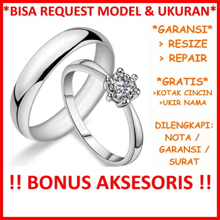 Garansi Silver Asli Bisa Pesan Model Gratis Ukir Nama Cincin Tunangan Perak Couple Simple Kawin Id8