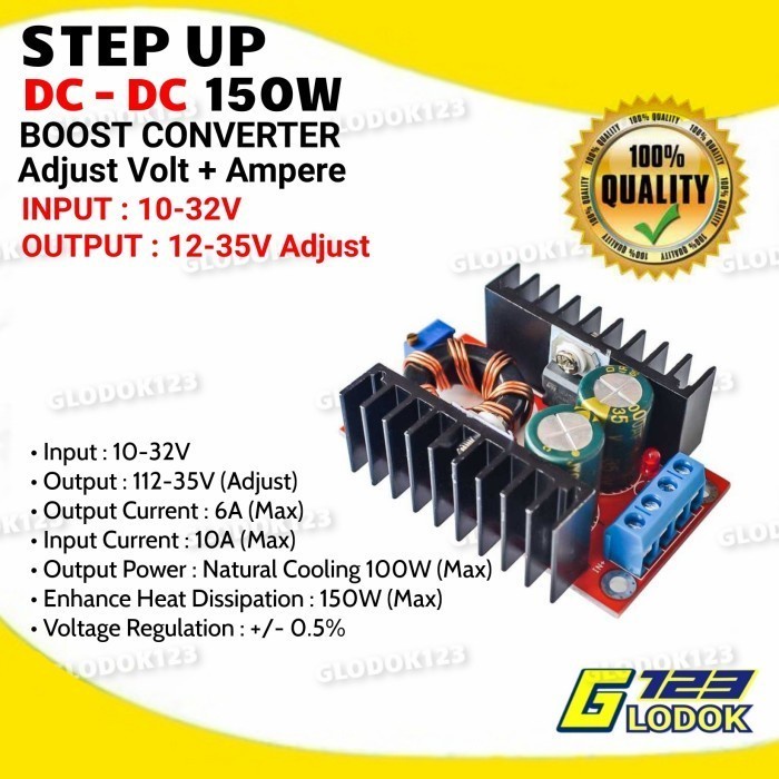 DC DC Step Up 150W 10-32V to 12-35V 10A Volt dan Amper Adjust