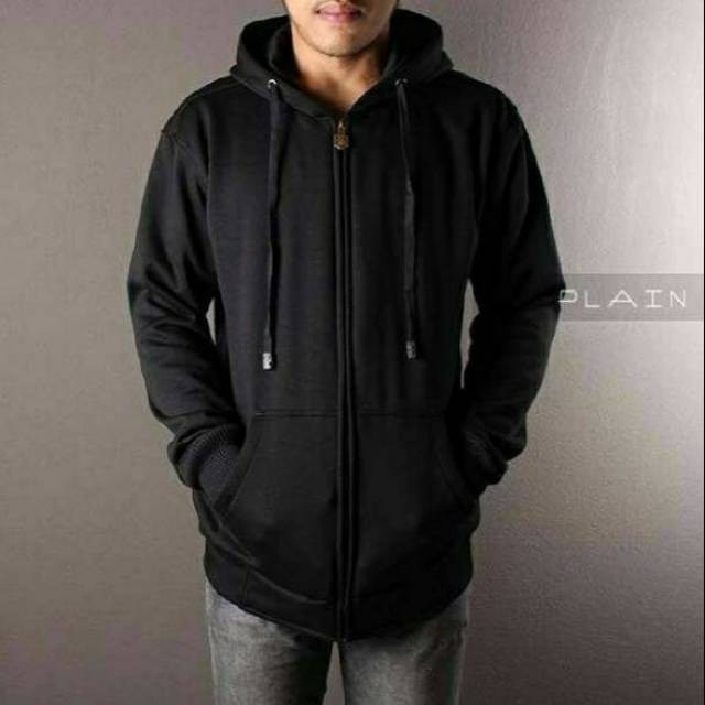 JAKET ZIPER JUMBO PRIA WANITA POLOS WARNA HITAM SIZE M-XXL