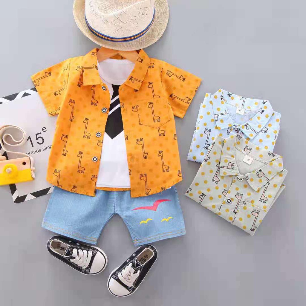 SETELAN THREE IN ONE ANAK IMPORT KEMEJA JERAPAH [3N1BI0006]