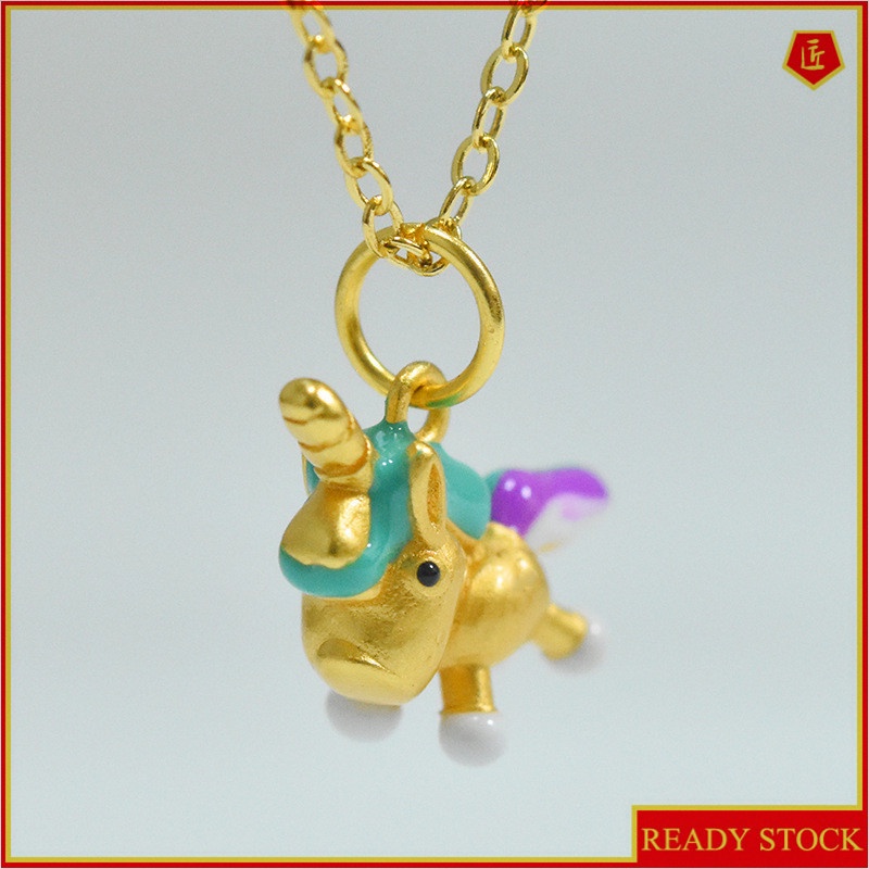 [Ready Stock]Fashion Unique Gold-Plated Colorful Unicorn Pendant Necklace