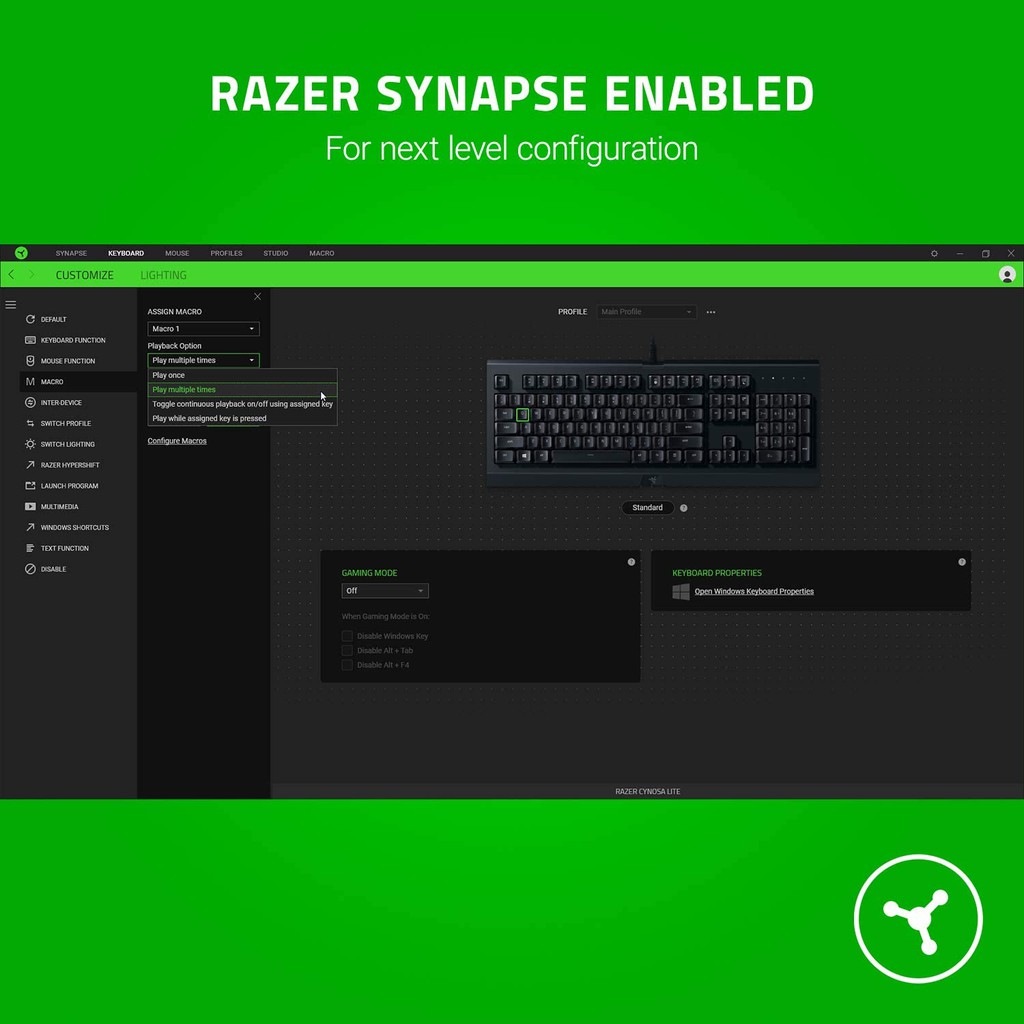 RAZER CYNOSA LITE CHROMA RGB GAMING KEYBOARD