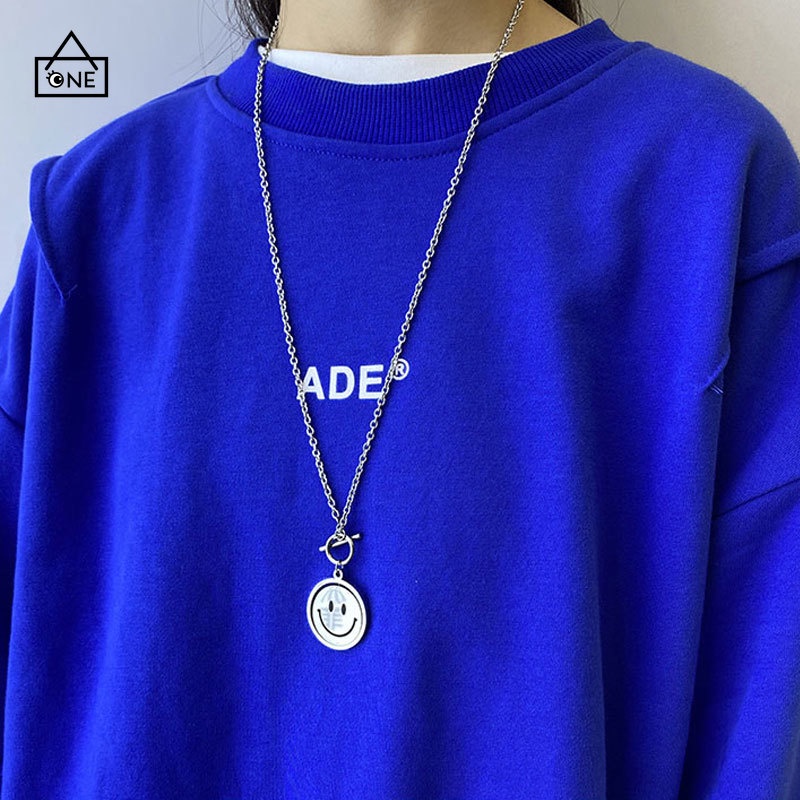 COD❤Kalung Liontin Unisex Wajah Smiley Aksesoris Perhiasan Fashion Rotasi Punk Buckle A one