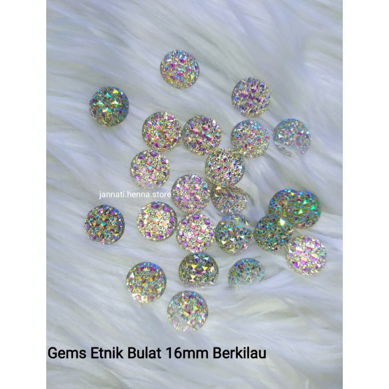 GEMS ETNIK GEMS BULAT NAIL ART BERKILAU SIZE 16mm GEMS PELANGI BESAR AKSESORIS HENNA