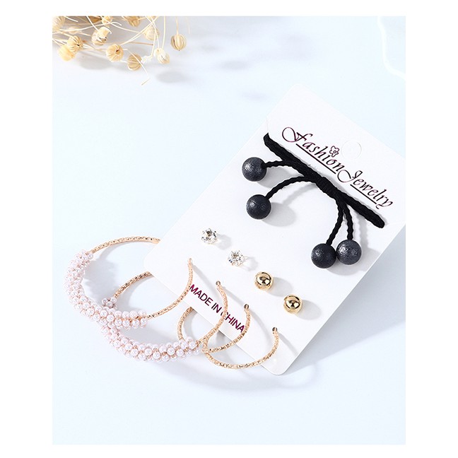 LRC Aksesoris Set Fashion Earrings Hair Clip Hair Rope Set