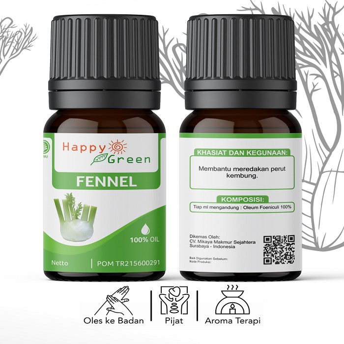 BPOM Happy Green Fennel Essential Oil - Minyak Atsiri Adas 100% Murni Pure Garansi Uang Kembali !