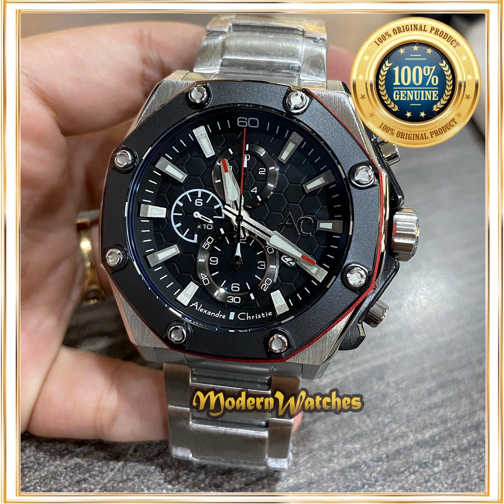 Jam Tangan Pria Terbaru Alexandre Christie AC 9601 Silver Black Rosegold Hitam Rantai Collection