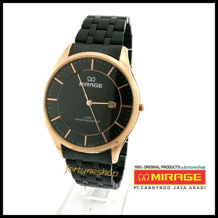 Jam Tangan Pria Mirage Original 8544M Black Rose Gold Black Dial