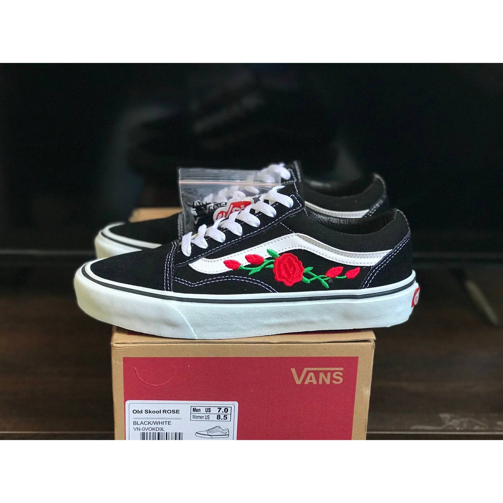 Sepatu Vans Old Skool Motif Bunga Mawar Casual Sneakers Shopee