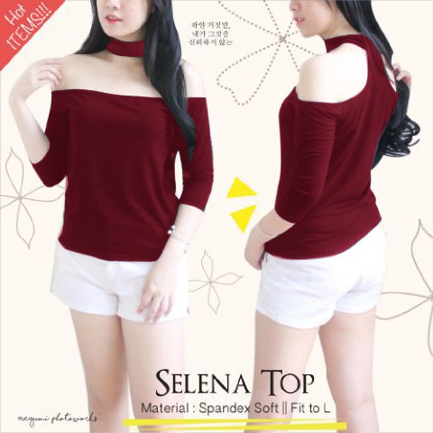 [Sami Selena Varian Warna RO] Blouse Wanita Spandex Hitam/Maroon