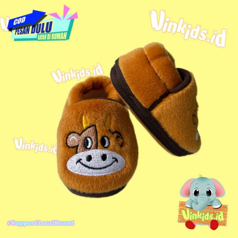 Sepatu Bayi Laki Laki Perempuan 0 12 Bulan Karakter Sapi Cokelat Tua Prewalker