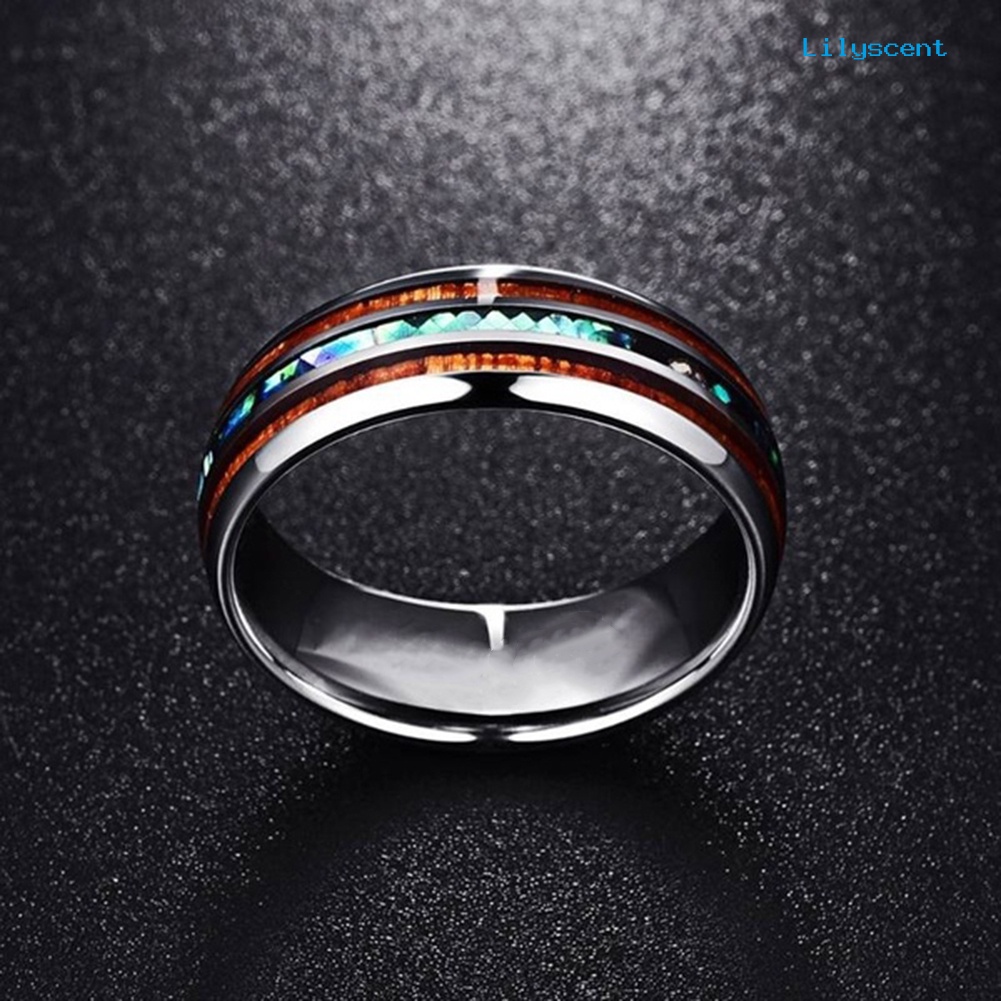 Cincin Kayu Abalone Shell Bahan Titanium Steel Untuk Unisex