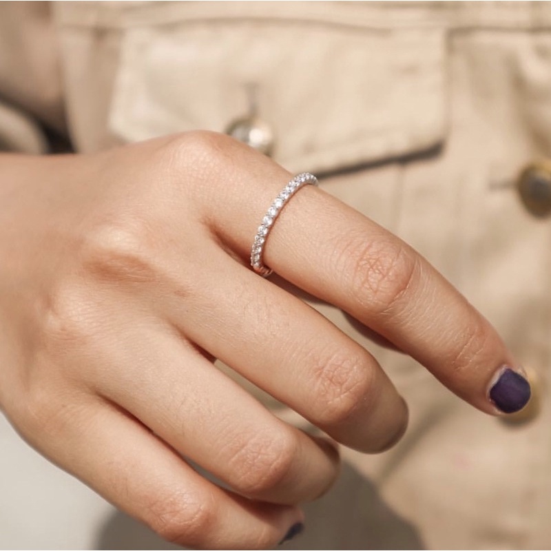 Cincin Emas Listring Mata Putih mewah Cincin Permata Kadar 375