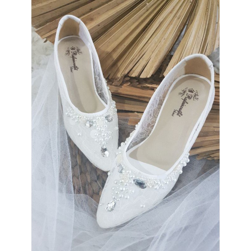 sepatu meruby putih sepatu wedding wanita cantik