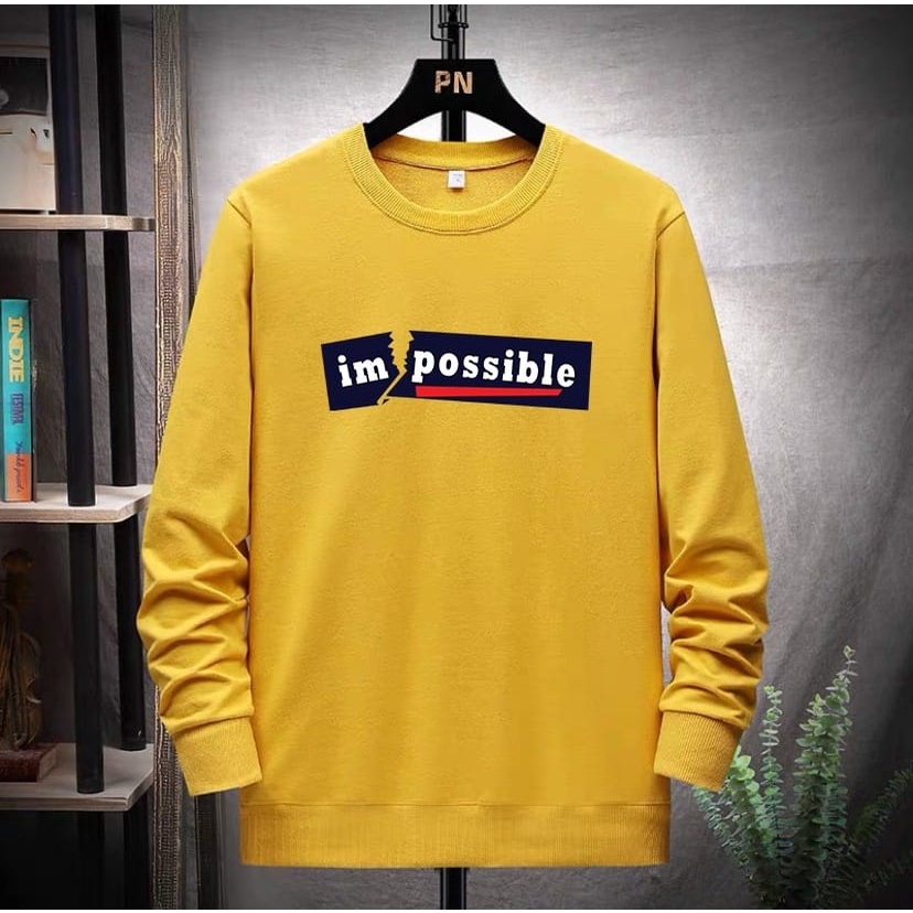 Baju Atasan Sweater Kaos Distro Fashion Pria Impossible Lengan Panjang Kasual