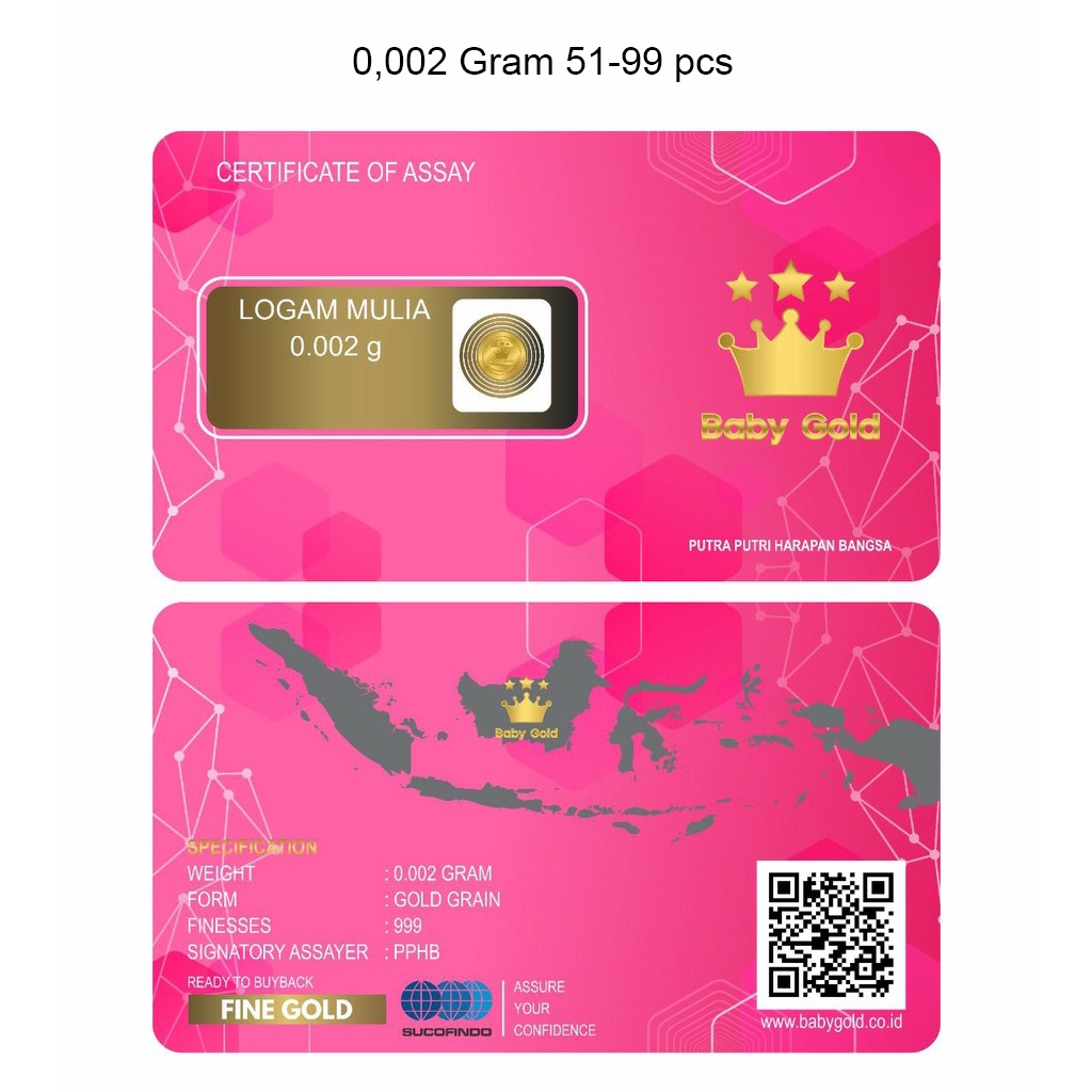 Toko Emas Nusa Gold - Baby Gold 0,001 Gram dan 0,002 Gram - Logam Mulia Emas Mini-0,002 Gram 51-99 pcs