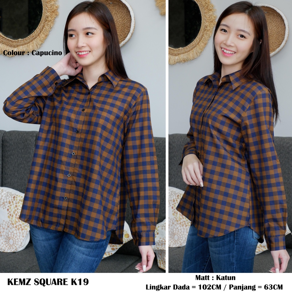 KEMEJA WANITA LENGAN PANJANG MOTIF KOTAK Bahan Katun K11 / K19-2