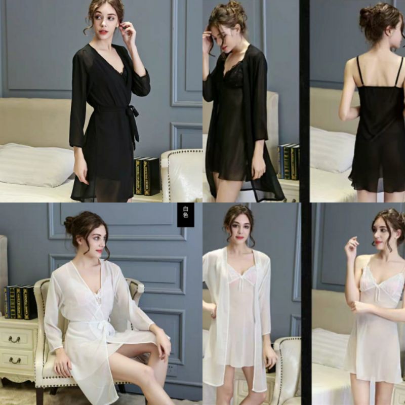 baju tidur lingerie wanita import bahan sifon model kimono