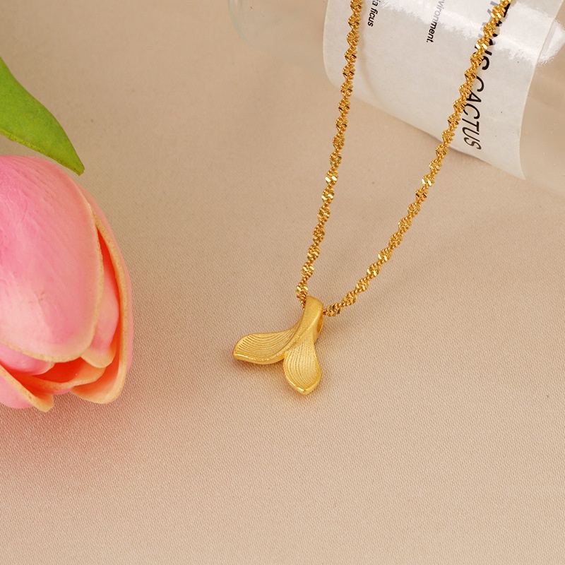 Kalung Dengan Liontin Bentuk Ekor Ikan Lapis Emas Asli Kadar 375 Gaya Klasik Untuk Wanita