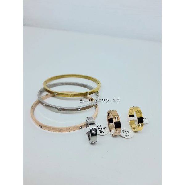 Gelang Titanium Wanita Anti karat Fashion Korea Permata Lapis Emas