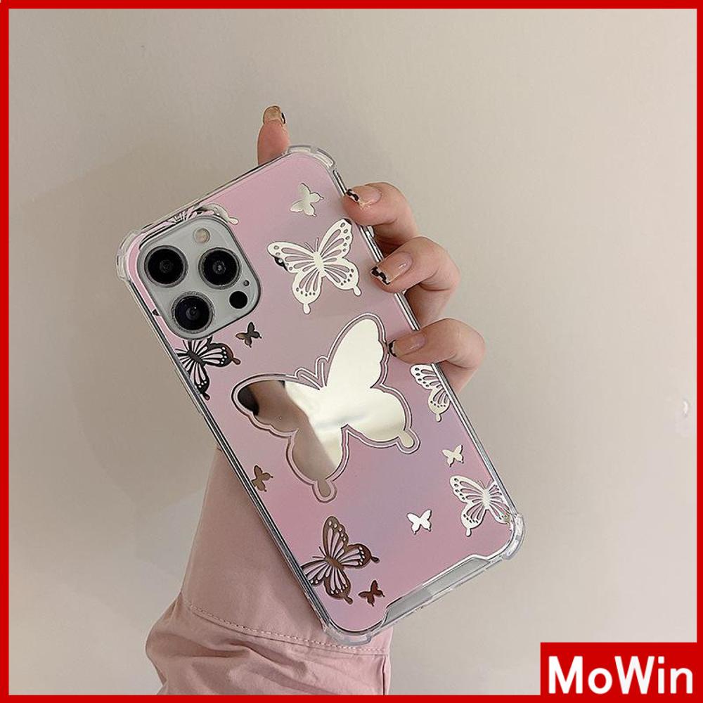 iPhone Case Acrylic HD Mirror Laser Airbag Shockproof Protection Camera Cute Pink Butterfly Compatible For iPhone 11 iPhone 13 Pro Max iPhone 12 Pro Max iPhone 7 Plus iPhone xr xs