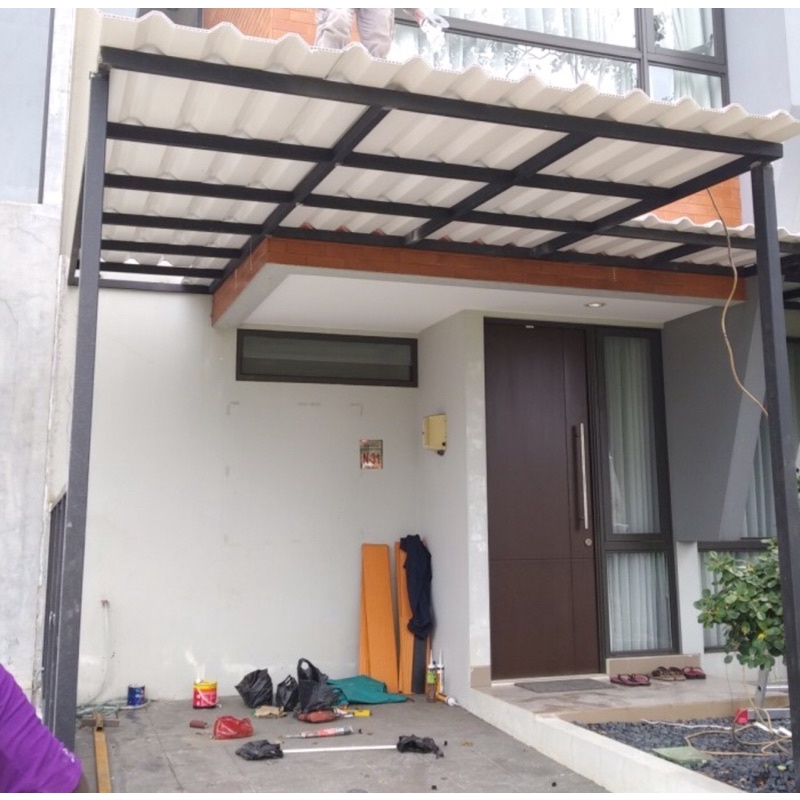 Kanopi besi dengan atap alderon harga permeter