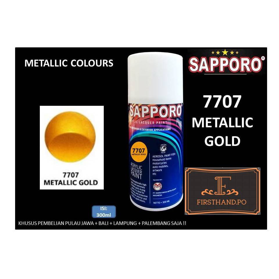 Sapporo Paint Metallic Gold 7707/Emas Metalik/cat semprot/pylox/pilok