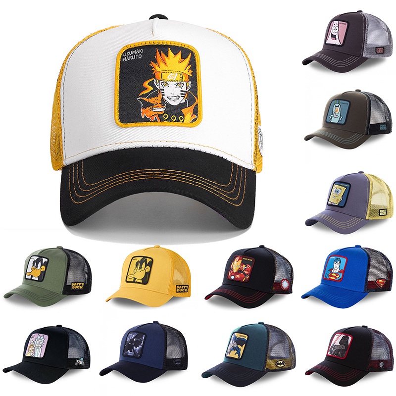 Topi Baseball Bahan Mesh Motif Naruto / Spongebob / Rick Untuk Unisex