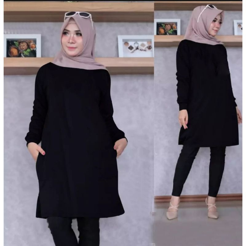 TUNIK KAOS WANITA JUMBO BAJU POLOS HARIAN MURAH TERBARU TUNIK KAOS POLOS ADEM BAHAN BABYTERRY ATASAN