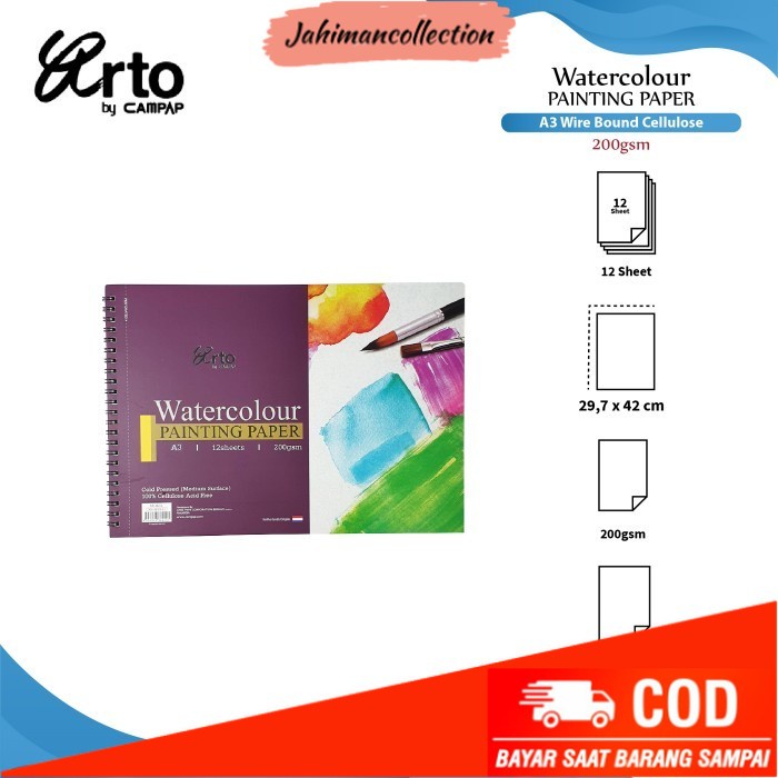 

✨ BISA COD ✨ Arto A3 Cellulose Watercolor Wire-O Book - CELLULOSE 200gm