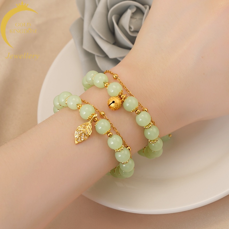Perhiasan Gelang Giok Hetian 24K Motif Daun Lonceng Dapat Disesuaikan Untuk Wanita
