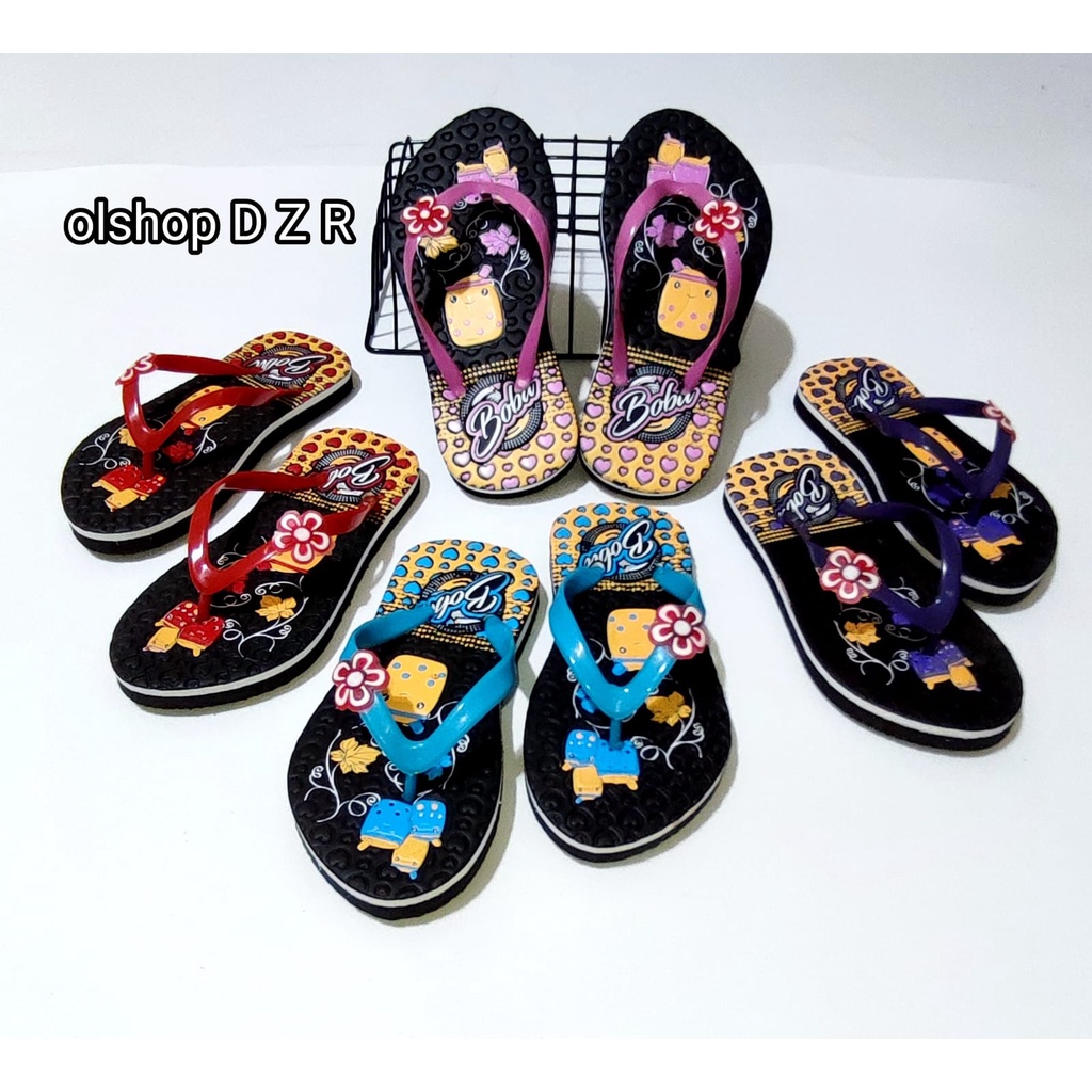 Sendal jepit  anak &amp; dewasa perempuan boba bunga cantik.sandal Couple boba cantik