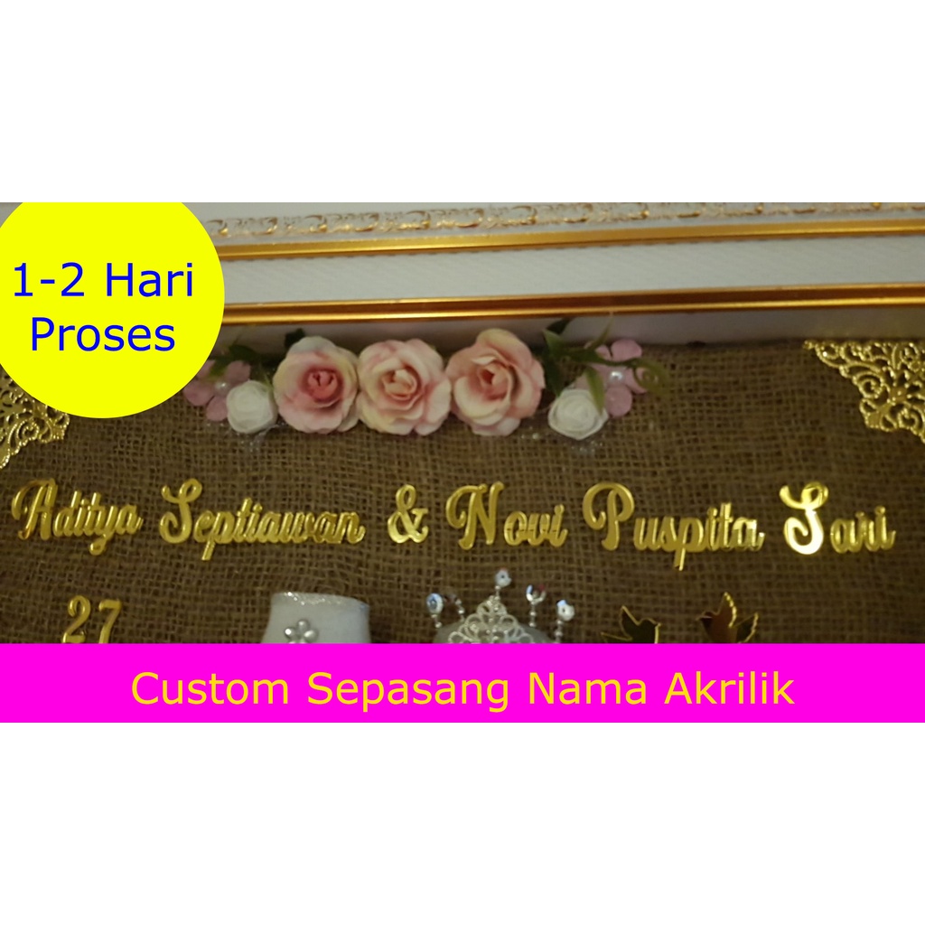 CUSTOM NAMA TANGGAL NOMINAL ARAB AKRILIK GOLD MIRROR  chipboard akrilik dekorasi mahar rustic