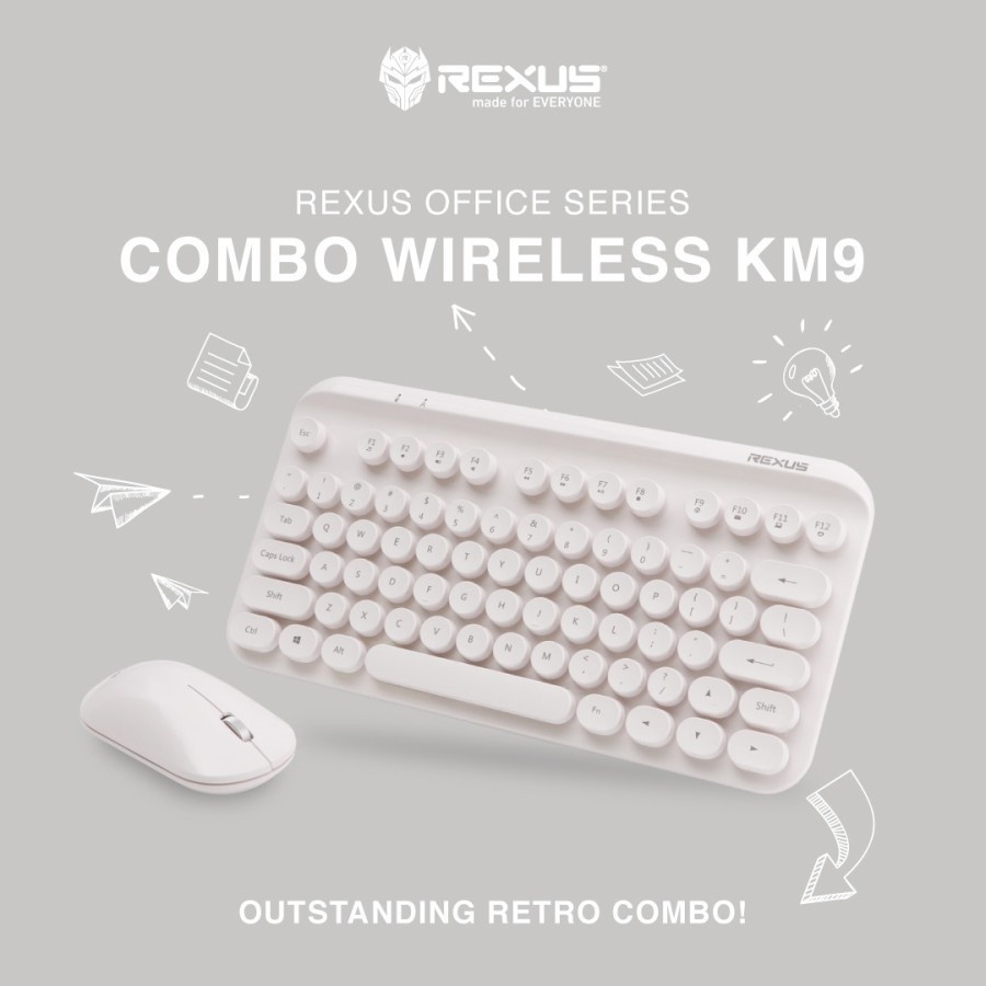 Rexus KM9 Combo Wireless Keyboard Mouse Outstanding Retro Combo - Putih