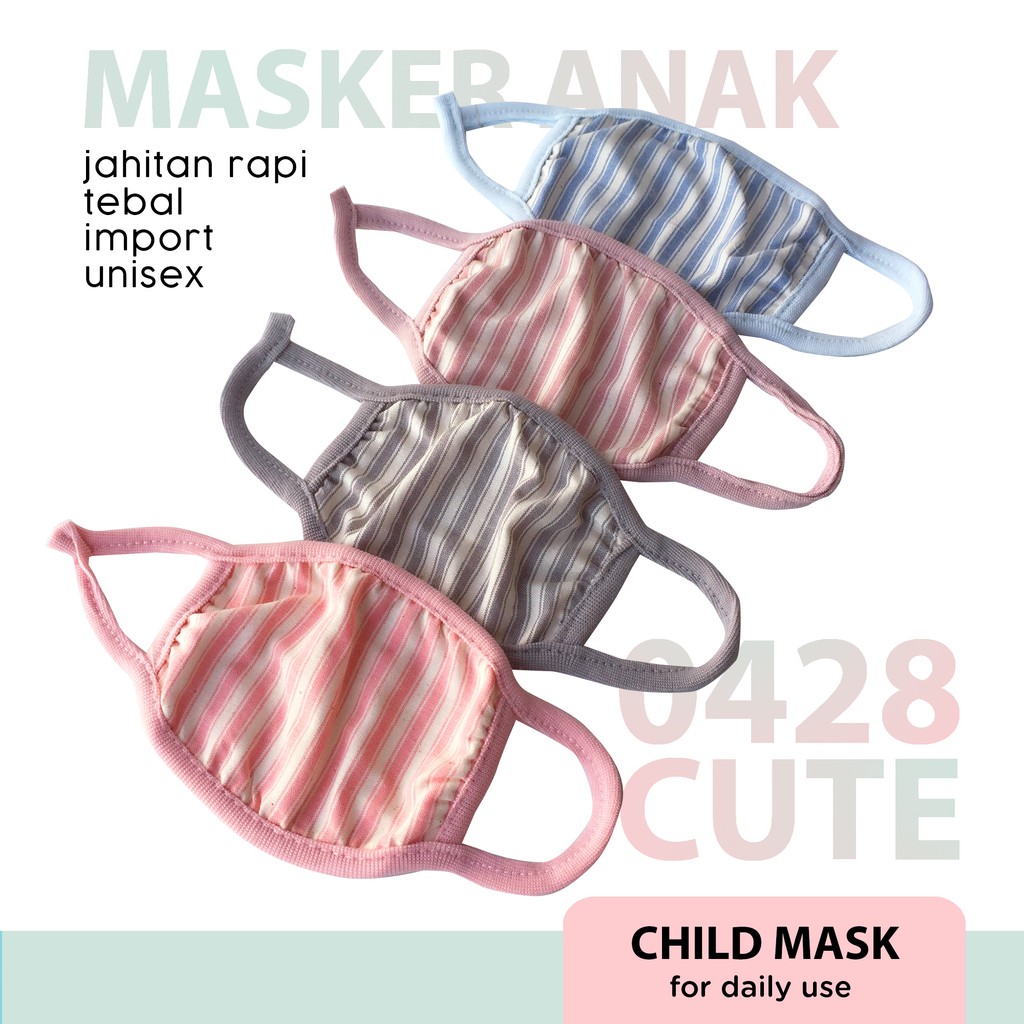 HOW.R.U | Masker Kain Anak Pastel Motif Garis Garis 0428