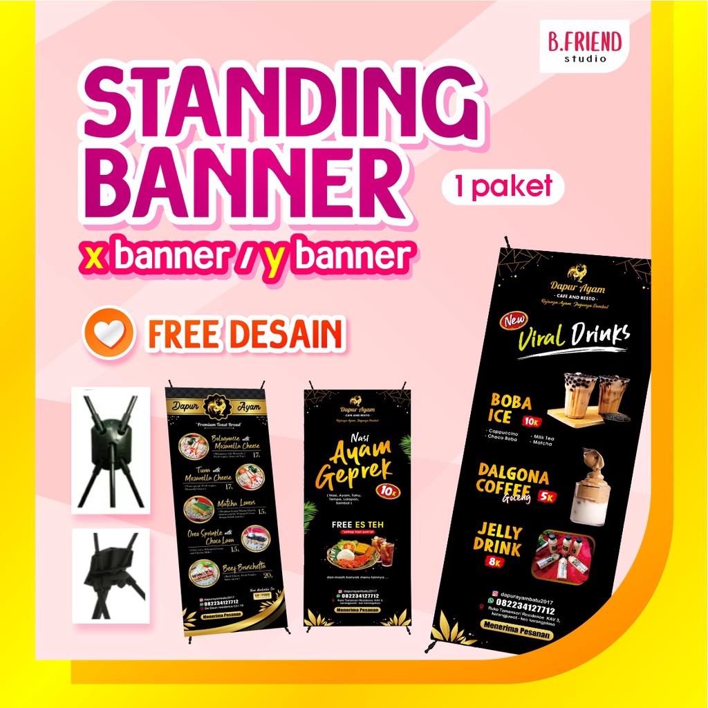 CUSTOM X BANNER / STANDING BANNER + RANGKA - FREE DESAIN