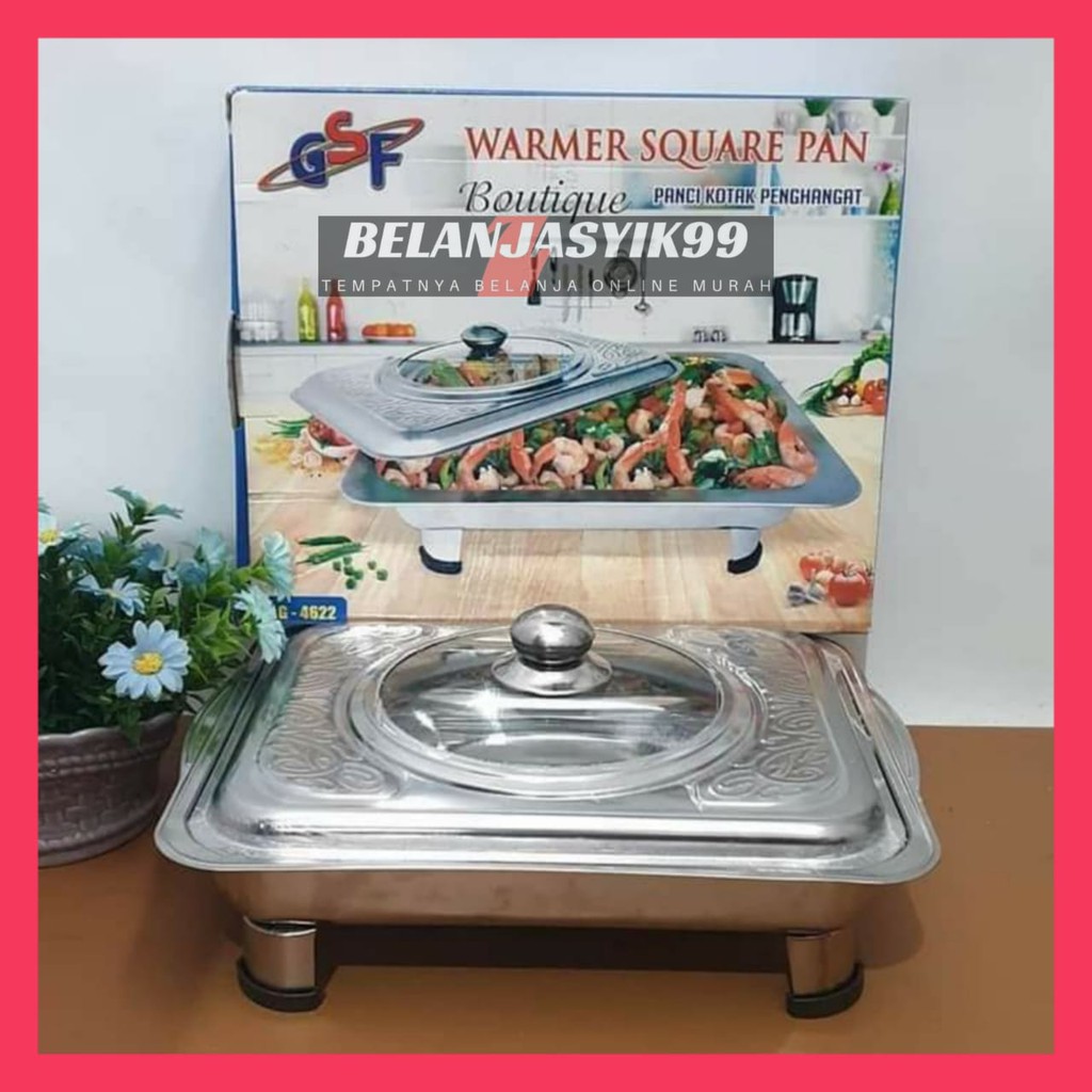 WADAH SAJI PRASMANAN TEMPAT PRASMANAN FAST FOOD DISH WARMER SQUARE PAN TUTUP KACA GSF 4622