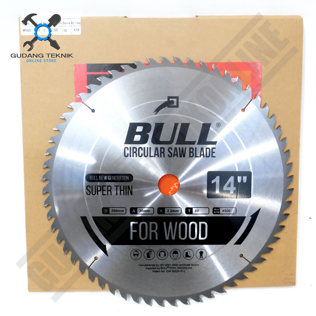 Mata Pisau KAYU Circular Saw BULL 14&quot; 60T SUPERTHIN / Mata Gergaji Circle 14 Inch 60T Circular Saw Blade BULL