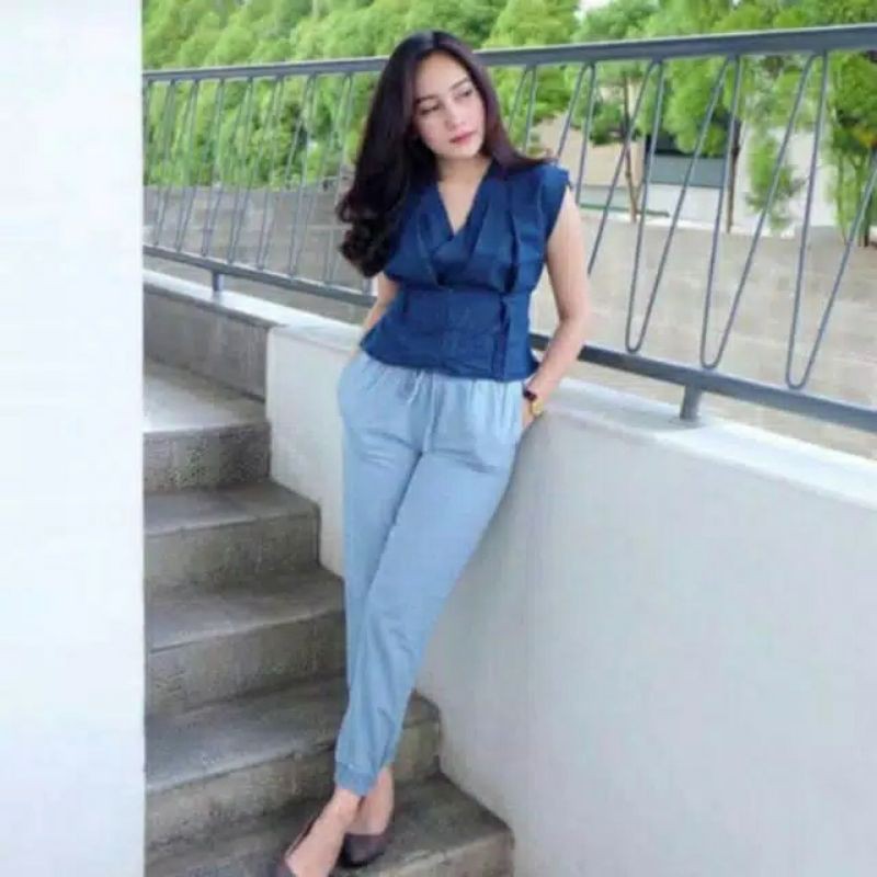 Celana jumbo wanita joger jeans jumbo wanita jeans pinggang karet wanita joger pants denim