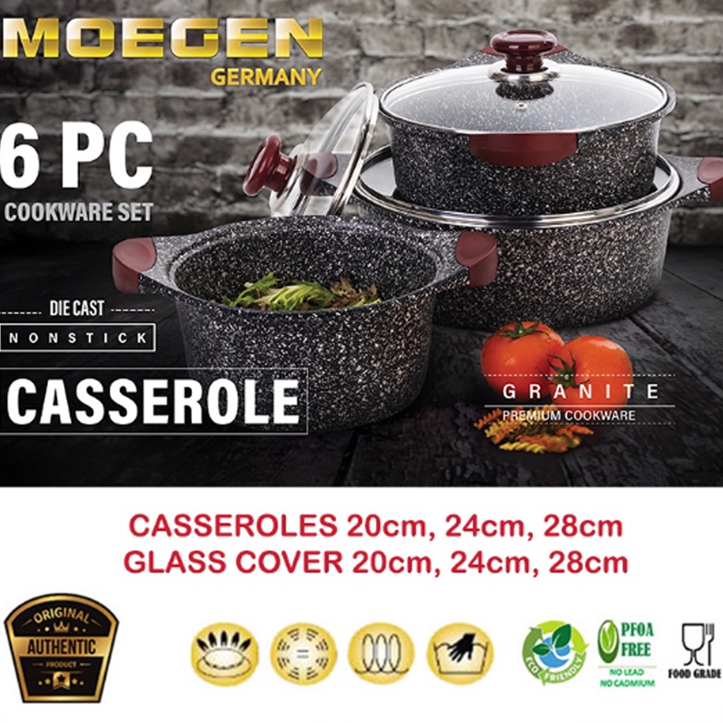 MOEGEN Germany Casserole Set 6 pcs / Moegen 6 Pcs Casserole Pot Granite Series Anti Lengket Original