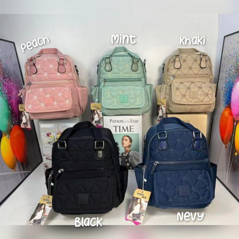 TAS WANITA ORI CHIBAO KANVAS BORDIR 3in1 Ransel Slempang Tenteng 5Ruang