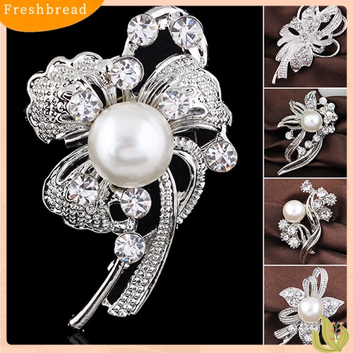 [ TERLARIS]New Bridal Bouquet Rhinestone Crystal Brooch Pin Silver Pearl Brooches Flower